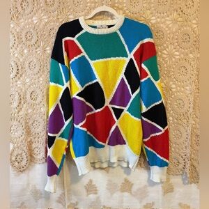 M018 // 1980's Vintage Neiman Marcus Geometric Color Block Sweater • Size XL
